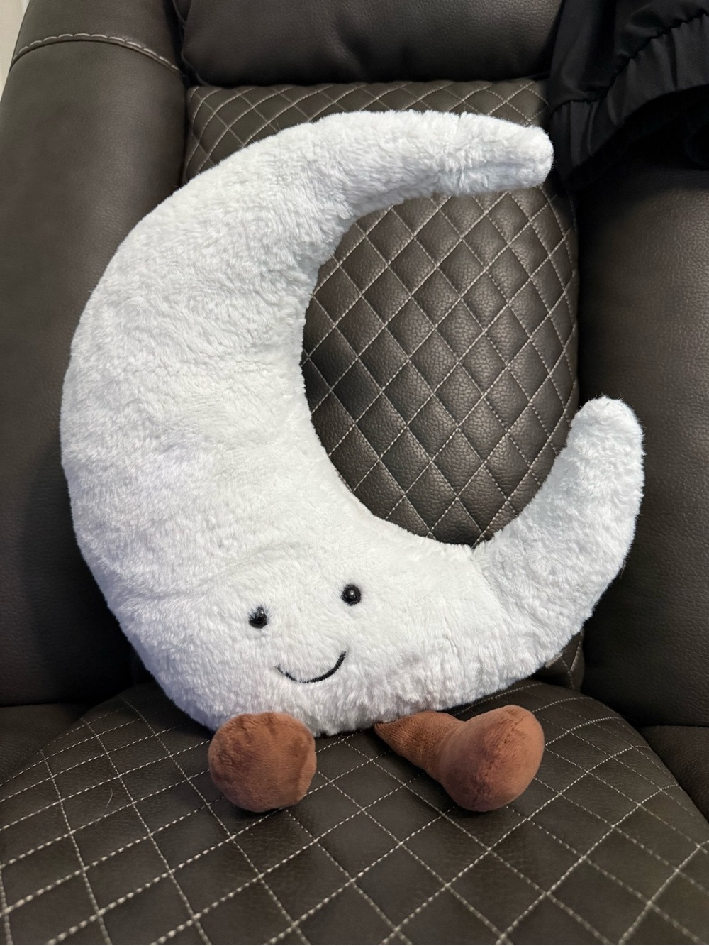 Plush White Crescent Moon Accent Pillow with Dangling Feet